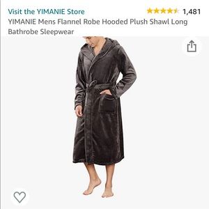 YIMANIE Mens Flannel Robe Hooded Plush Shawl Long Bathrobe Sleepwear